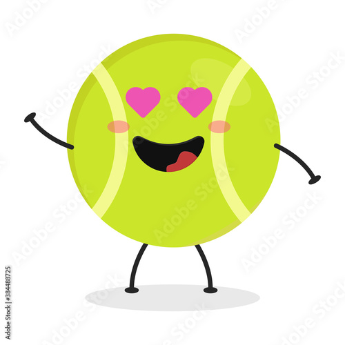 Cute flat cartoon tennis ball illustration. Vector illustration of a cute tennis ball with a smiling expression.