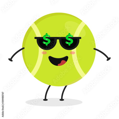 Cute flat cartoon tennis ball illustration. Vector illustration of a cute tennis ball with a smiling expression.