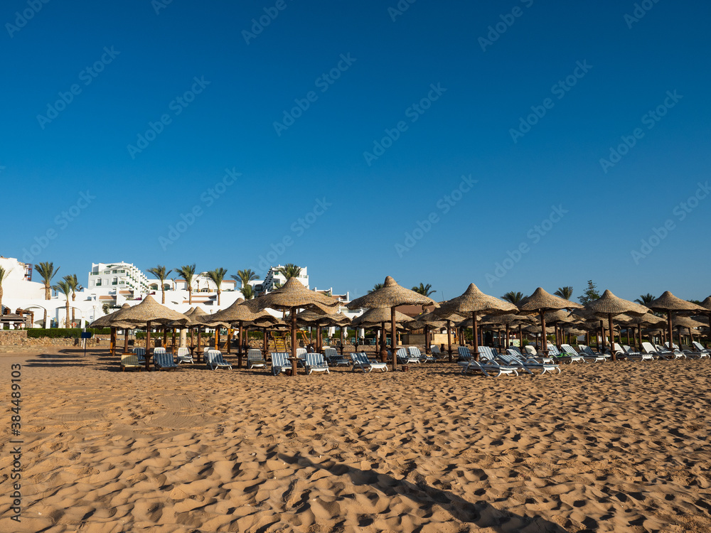 Beautiful empty beach. Close-up, side view. Vacation and Travel Concept