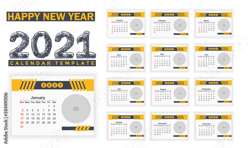 Desk Calendar Design Template 2021, Colorful Calendar for desk, New Year Calendar 