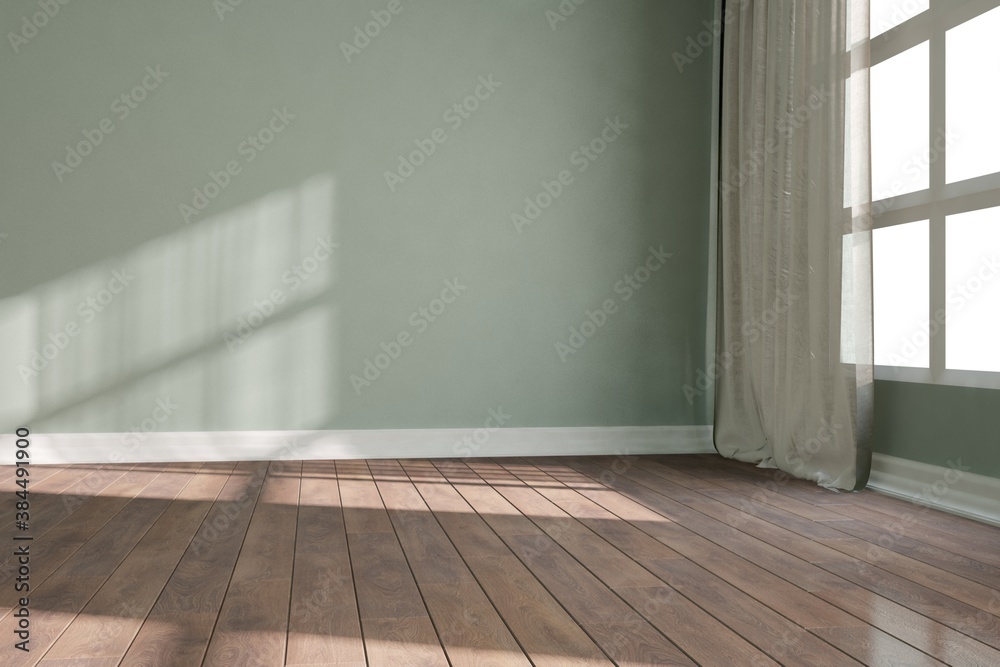 modern empty room with curtains2 interior design. 3D illustration