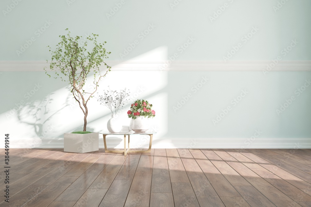 modern empty room with molding,table and plants interior design. 3D illustration modern empty room with molding,table and plants interior design. 3D illustration