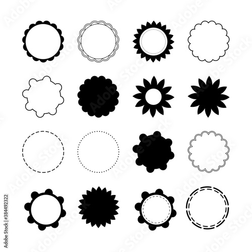 Set of round scalloped frames. Simple labels, frames and stickers, with various borders, to use with your designs.
