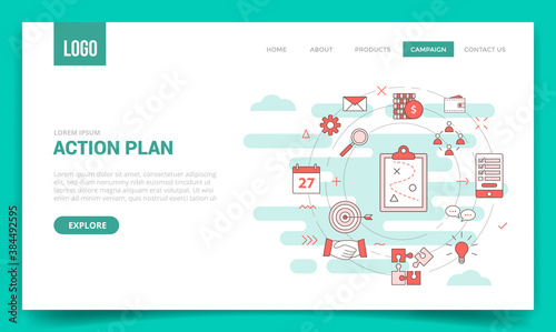 action plan business concept with circle icon for website template or landing page banner homepage