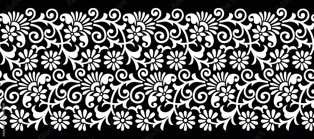 Vector monochrome seamless floral border design Stock Vector | Adobe Stock