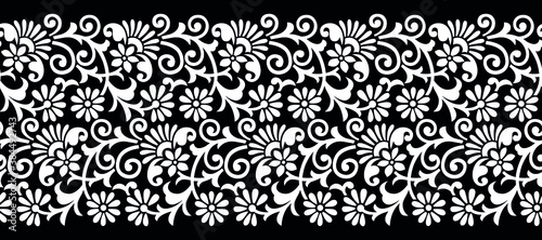 Vector monochrome seamless floral border design