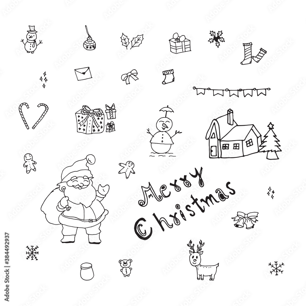 Naklejka premium Cute hand drawing christmas set and elements. Vector illustration