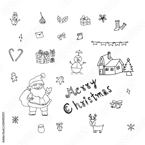 Cute hand drawing christmas set and elements. Vector illustration