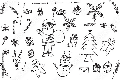 Cute hand drawing christmas set and elements. Vector illustration