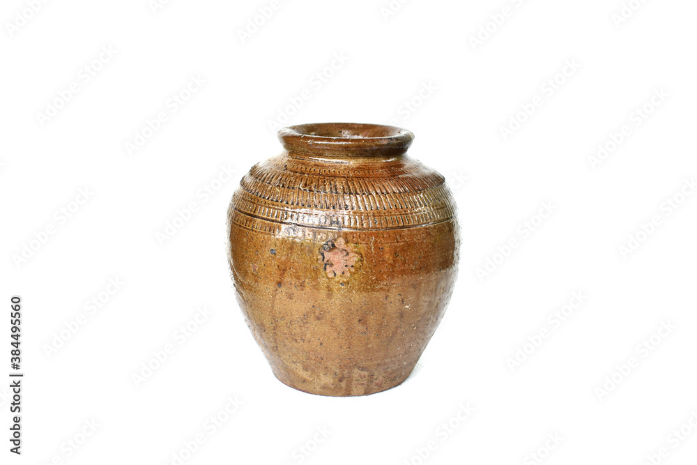 A popular jar for pickled fish in Northeast Thailand. On a white background suitable for presentations