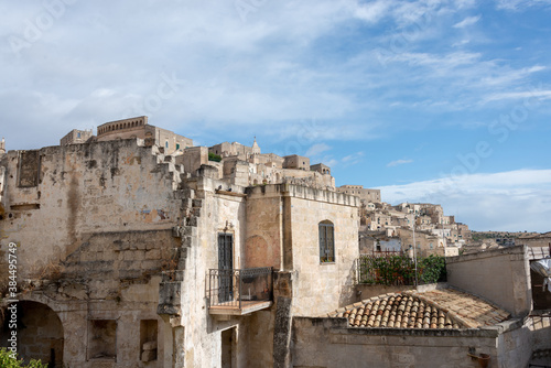 view of the sassi of Matera city located on a rocky outcrop in Basilicata