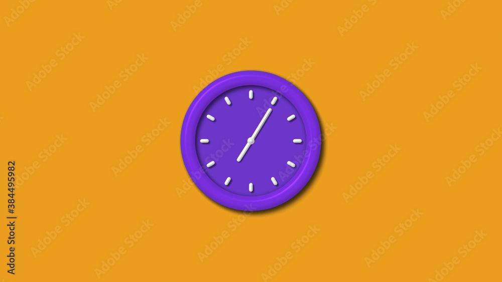Purple color 12 hours 3d wall clock isolated on orange color background,3d wall clock,clock isolated Purple color 12 hours 3d wall clock isolated on orange color background,3d wall clock,clock isolated