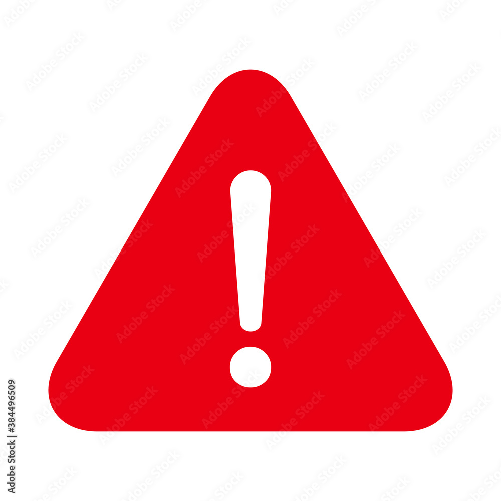 Hazard warning, warn symbol vector icon flat sign symbol with exclamation mark isolated on white background Hazard warning, warn symbol vector icon flat sign symbol with exclamation mark isolated on white background