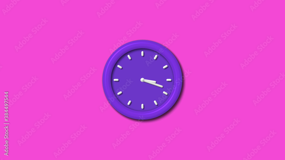 Amazing purple color 12 hours 3d wall clock isolated on pink background, Counting down wall clock Amazing purple color 12 hours 3d wall clock isolated on pink background, Counting down wall clock