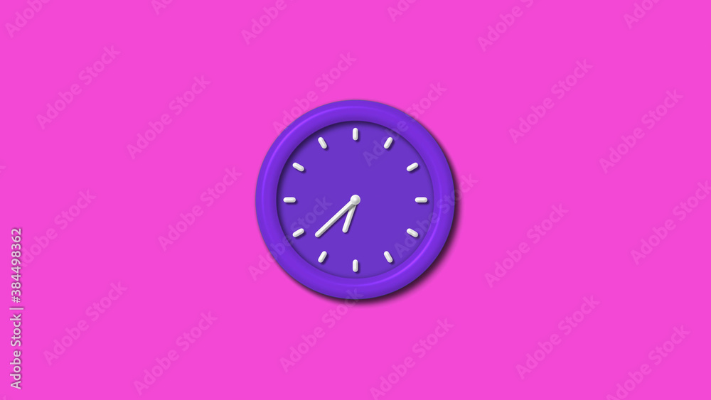 Amazing purple color 3d wall clock isolated on pink background,Counting down 3d wall clock