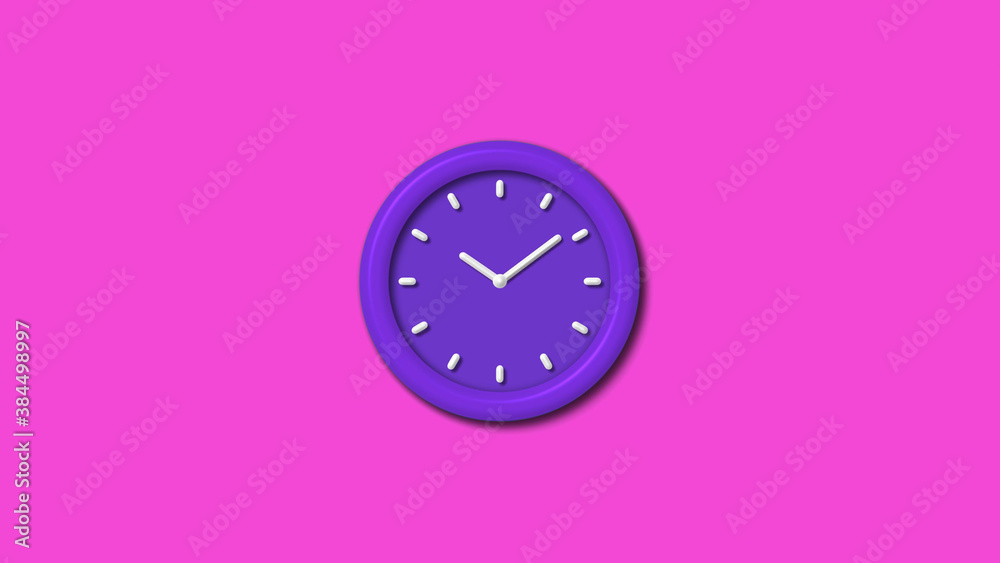 Purple color 3d wall clock isolated on pink background,12 hours 3d wall clock Purple color 3d wall clock isolated on pink background,12 hours 3d wall clock