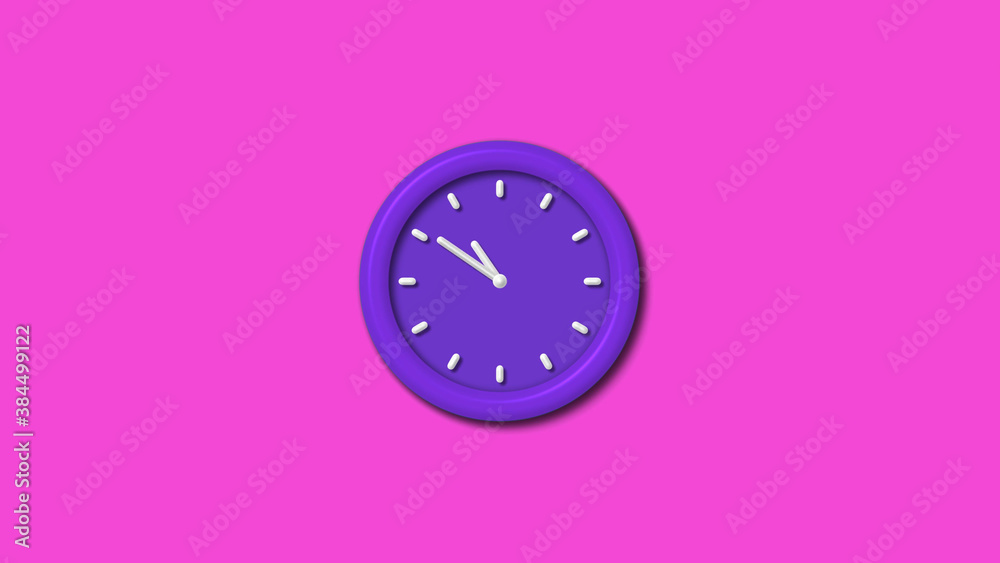 Purple color 3d wall clock isolated on pink background,12 hours 3d wall clock Purple color 3d wall clock isolated on pink background,12 hours 3d wall clock