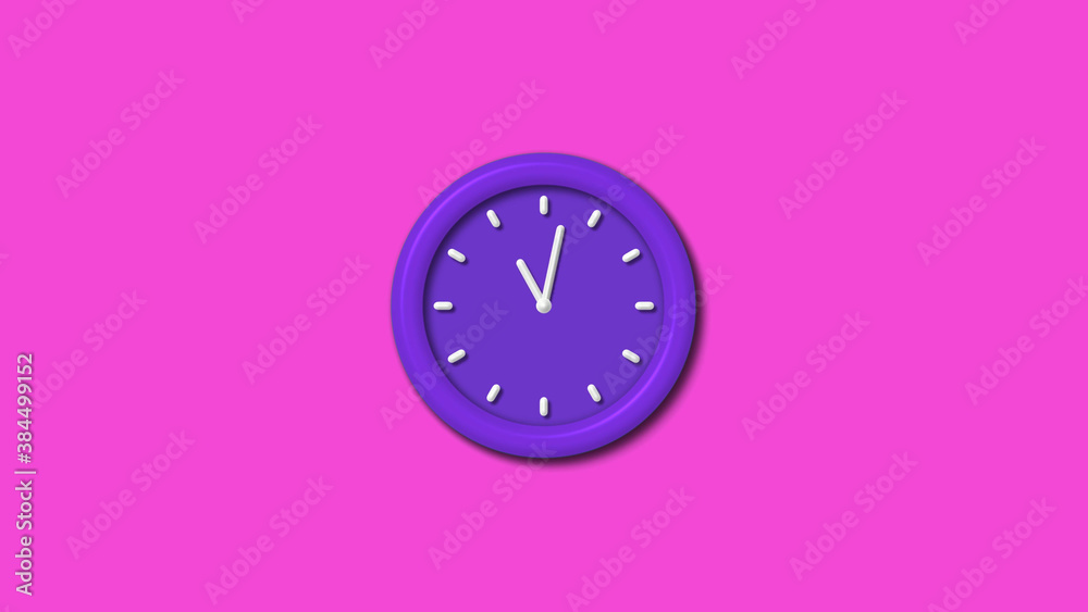 Purple color 3d wall clock isolated on pink background,12 hours 3d wall clock Purple color 3d wall clock isolated on pink background,12 hours 3d wall clock