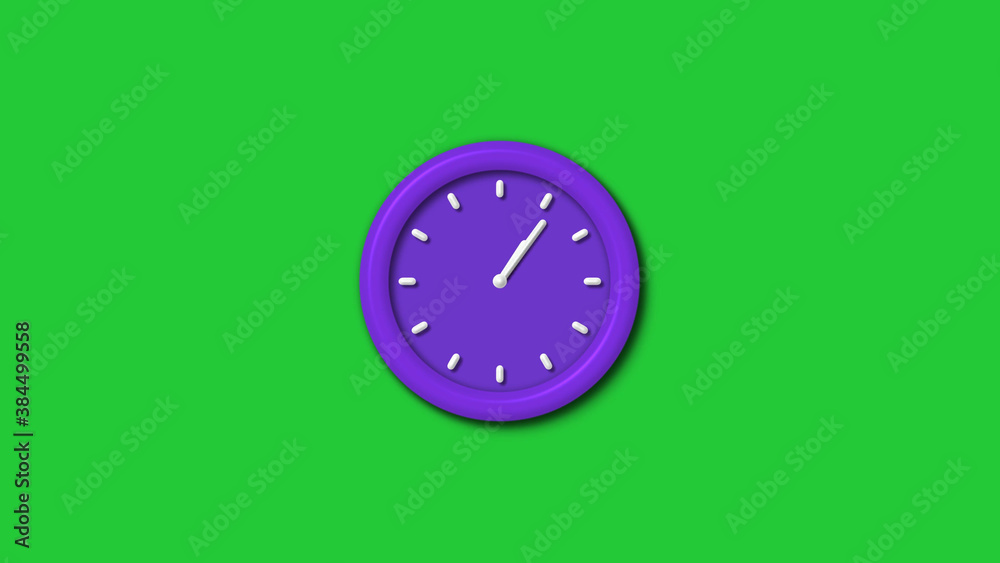 Amazing purple color 12 hours 3d wall clock isolated on green background, Counting down wall clock Amazing purple color 12 hours 3d wall clock isolated on green background, Counting down wall clock