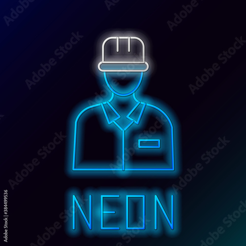 Glowing neon line Oilman icon isolated on black background. Colorful outline concept. Vector.