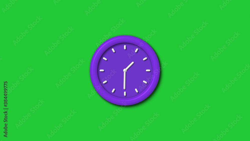 Amazing purple color 12 hours 3d wall clock isolated on green background, Counting down wall clock Amazing purple color 12 hours 3d wall clock isolated on green background, Counting down wall clock