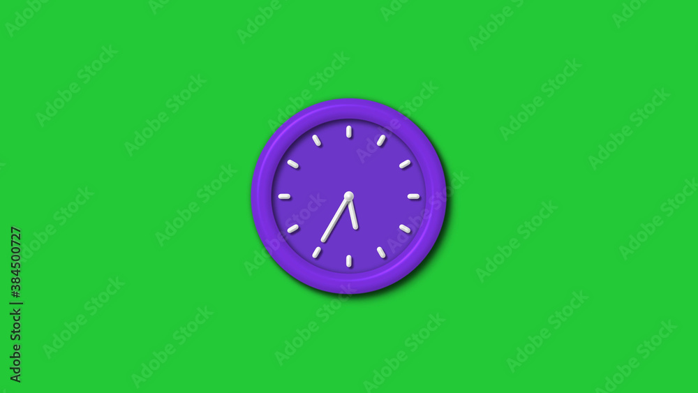 12 hours 3d wall clock isolated on green background,Purple color 3d wall clock isolated 12 hours 3d wall clock isolated on green background,Purple color 3d wall clock isolated