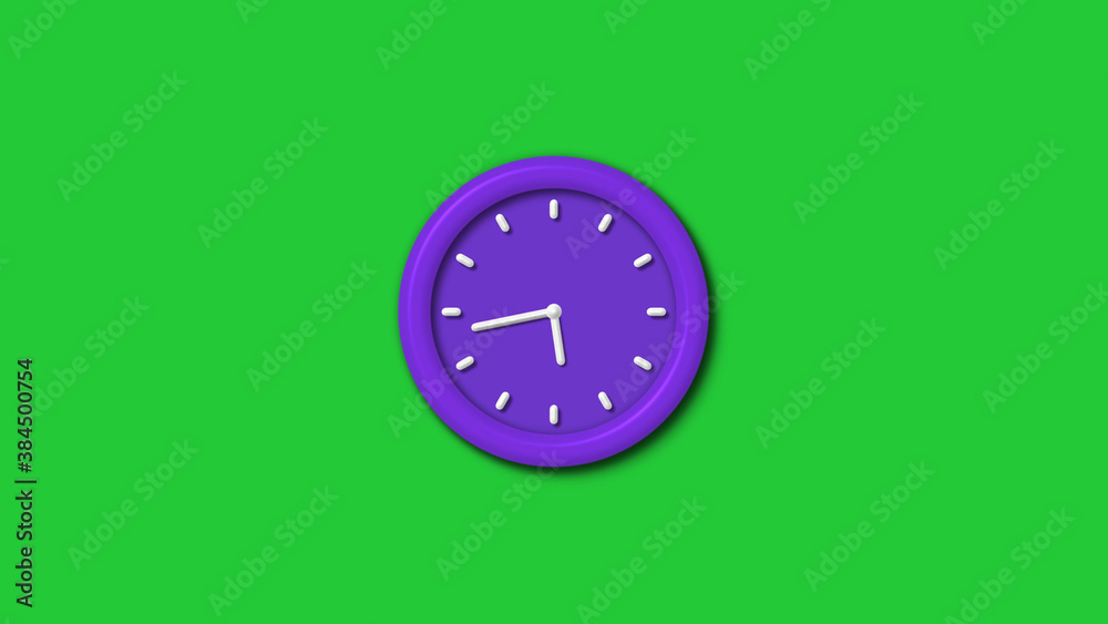 12 hours 3d wall clock isolated on green background,Purple color 3d wall clock isolated 12 hours 3d wall clock isolated on green background,Purple color 3d wall clock isolated