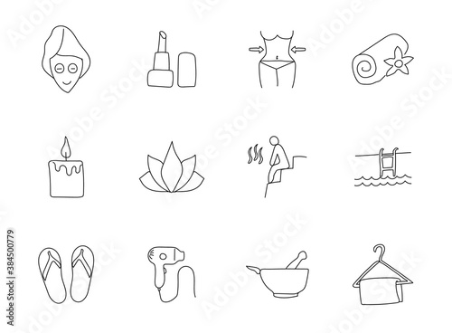 beauty and spa doodles isolated on white. beauty and spa icon set for web design, user interface, mobile apps and print