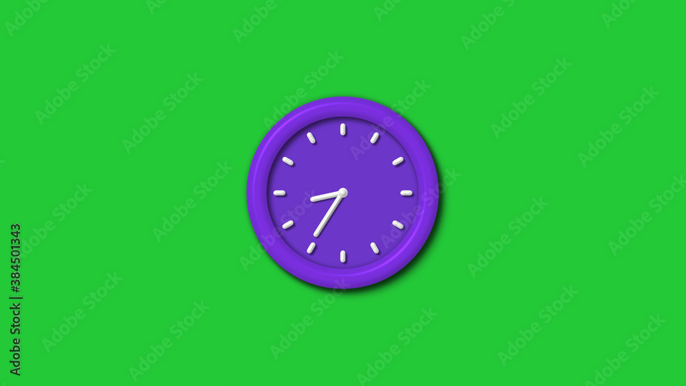 12 hours 3d wall clock isolated on green background,Purple color 3d wall clock isolated 12 hours 3d wall clock isolated on green background,Purple color 3d wall clock isolated