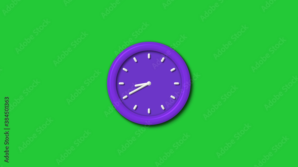 12 hours 3d wall clock isolated on green background,Purple color 3d wall clock isolated 12 hours 3d wall clock isolated on green background,Purple color 3d wall clock isolated