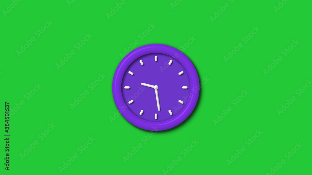 New purple color 3d wall clock isolated on green background,12 hours wall clock New purple color 3d wall clock isolated on green background,12 hours wall clock