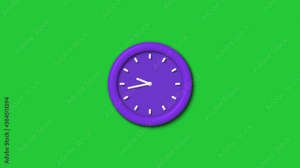 New purple color 3d wall clock isolated on green background,12 hours wall clock New purple color 3d wall clock isolated on green background,12 hours wall clock