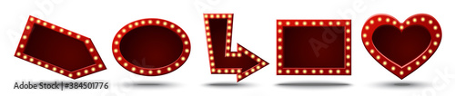 Collection of 3d realistic vector background retro light boxes billboard for cinema, bar show or restaurant on white background.