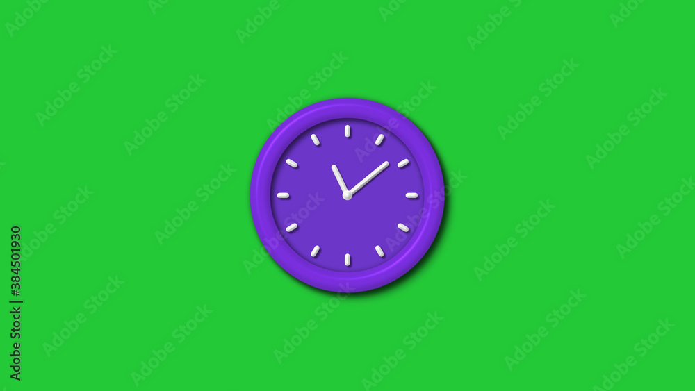 New purple color 3d wall clock isolated on green background,12 hours wall clock New purple color 3d wall clock isolated on green background,12 hours wall clock