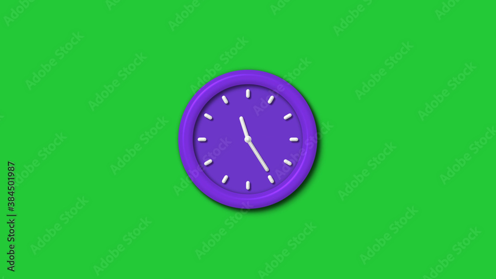 New purple color 3d wall clock isolated on green background,12 hours wall clock New purple color 3d wall clock isolated on green background,12 hours wall clock