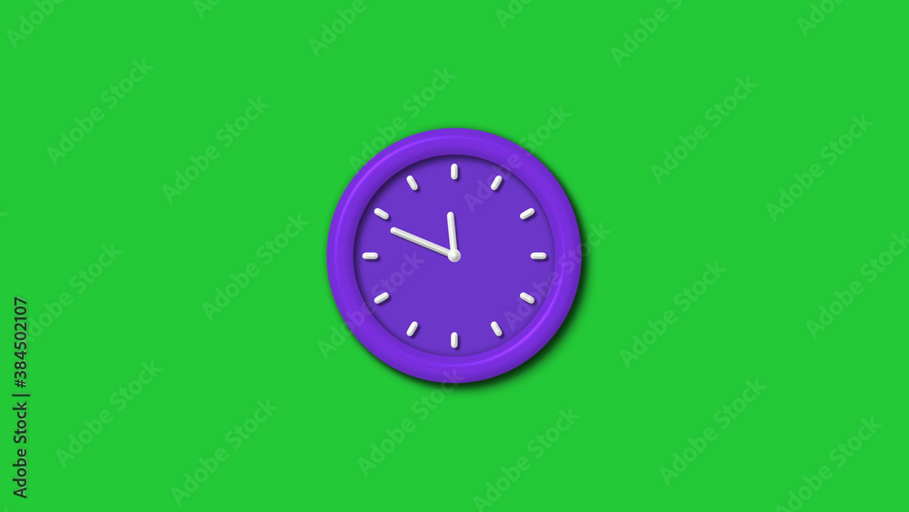 New purple color 3d wall clock isolated on green background,12 hours wall clock New purple color 3d wall clock isolated on green background,12 hours wall clock