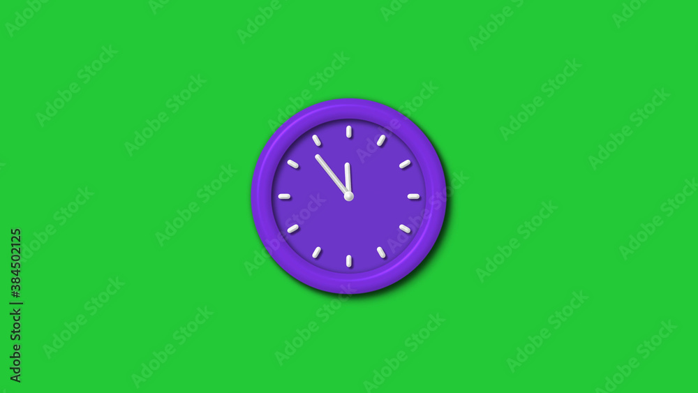 New purple color 3d wall clock isolated on green background,12 hours wall clock New purple color 3d wall clock isolated on green background,12 hours wall clock