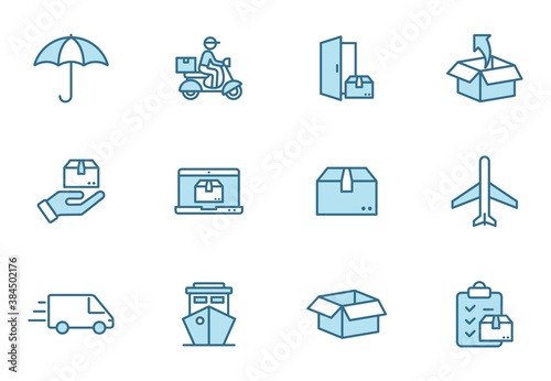 delivery linear vector icons in two colors isolated on white background. delivery blue icon set for web design, ui, mobile apps and print