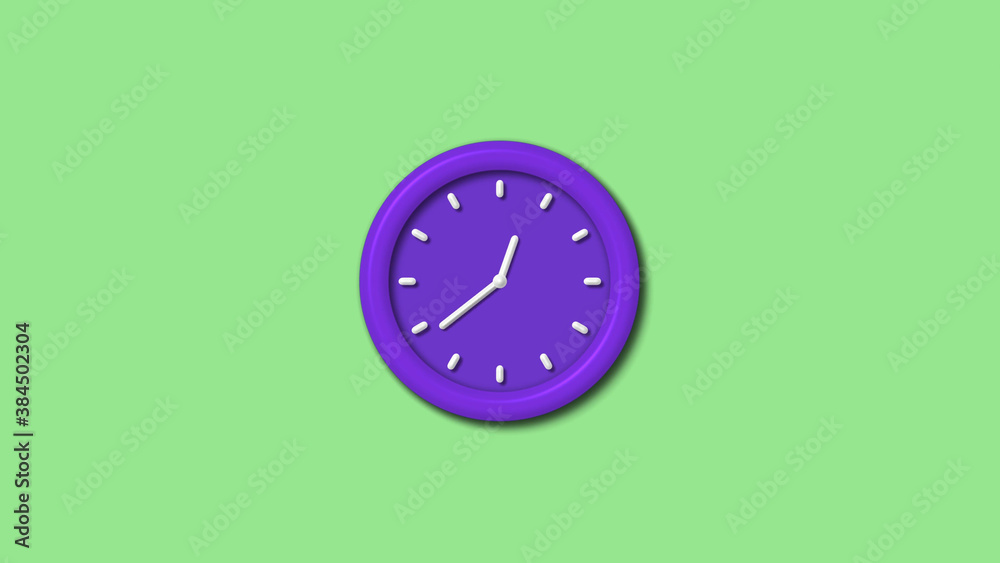 Best purple color 3d wall clock isolated on green light background,12 hours wall clock Best purple color 3d wall clock isolated on green light background,12 hours wall clock