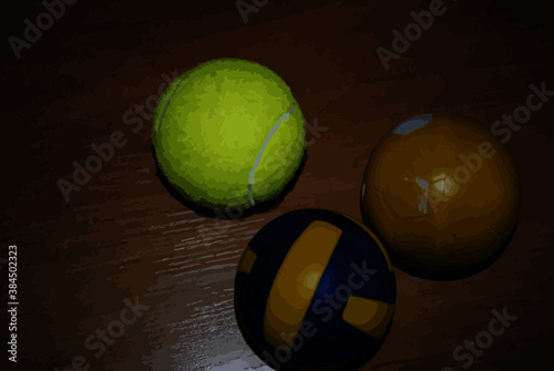 three sports balls
