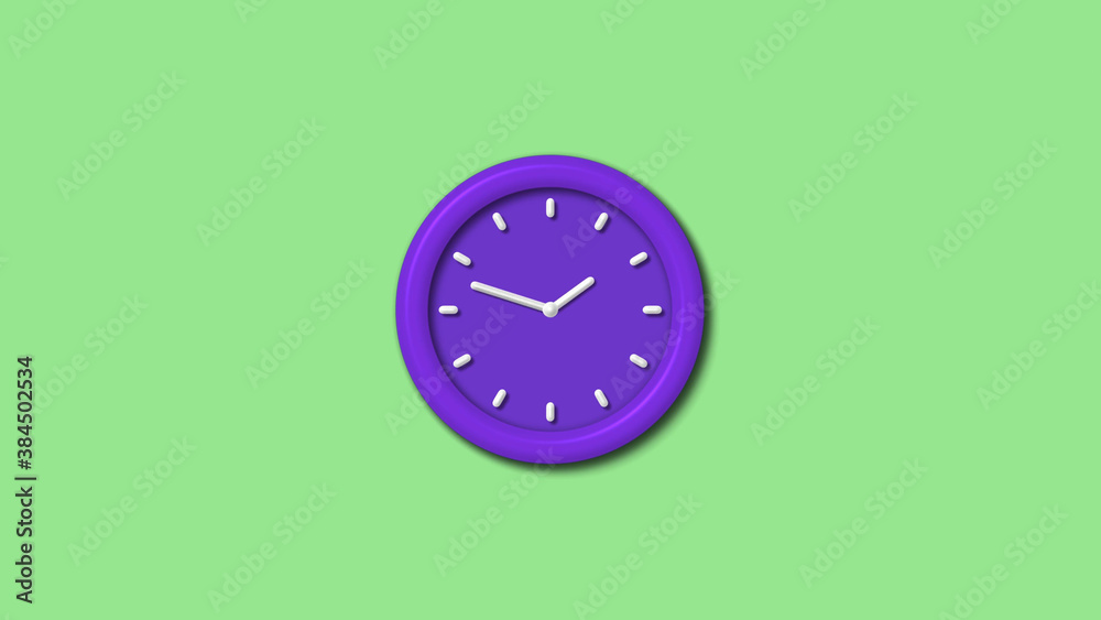 Best purple color 3d wall clock isolated on green light background,12 hours wall clock Best purple color 3d wall clock isolated on green light background,12 hours wall clock