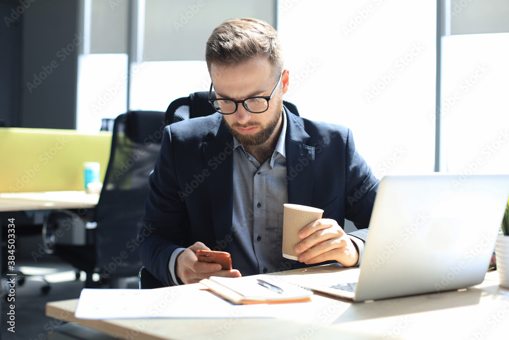 Businessman using his mobile phone in the office. Businessman using his mobile phone in the office.