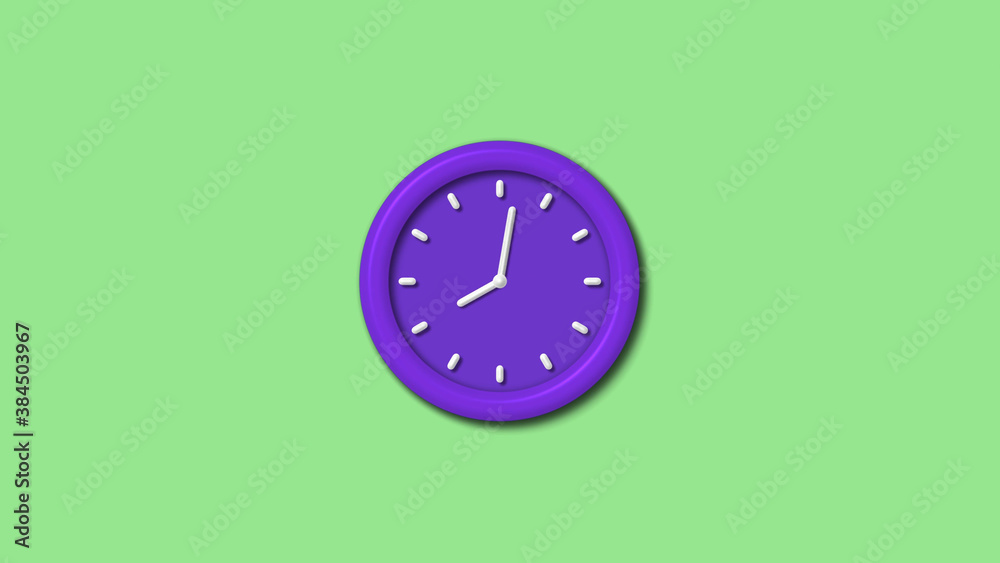 Purple color 3d wall clock isolated on green light background,counting down wall clock Purple color 3d wall clock isolated on green light background,counting down wall clock