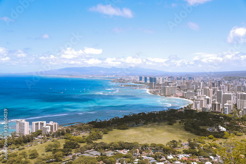 Waikiki Honolulu city coastline view  Diamond head  Oahu  Hawaii