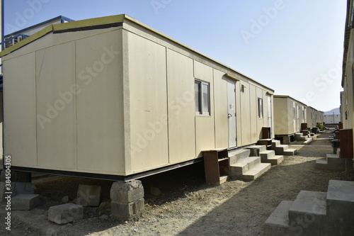 Portacabin, porta cabin, temporary labors camp , Mobile building in industrial site or office container Portable house and office cabins. Labor Camp. Porta cabin. small temporary houses