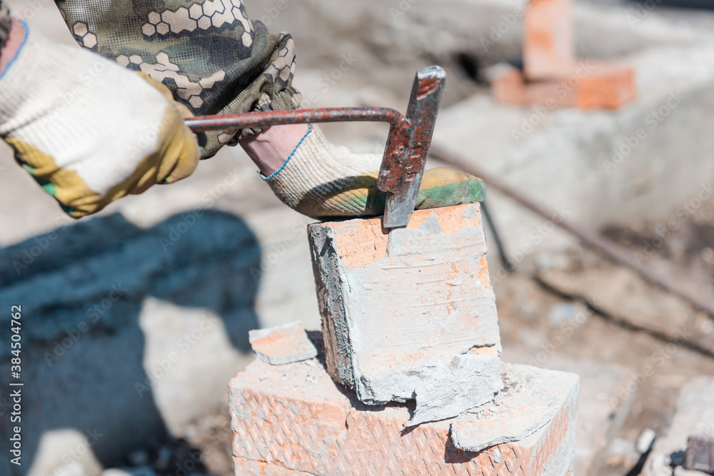 Brick in cement. Remove cement. Breaking down a brick wall. Knocking on