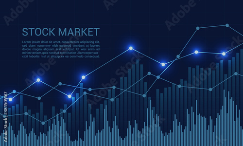Blue stock market or financial chart with rising and increase trend and text, vector