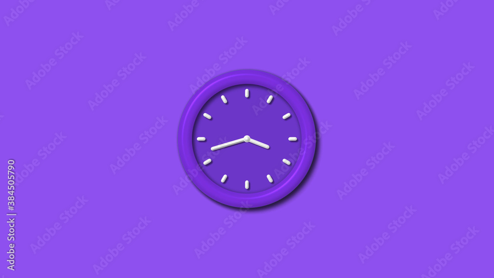 12 hours 3d wall clock isolated on purple background, counting down wall clock
