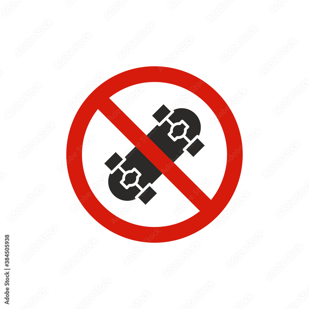 No skateboarding allowed sign. Prohibition symbol modern, simple, vector, icon for website design, mobile app, ui. Vector Illustration No skateboarding allowed sign. Prohibition symbol modern, simple, vector, icon for website design, mobile app, ui. Vector Illustration
