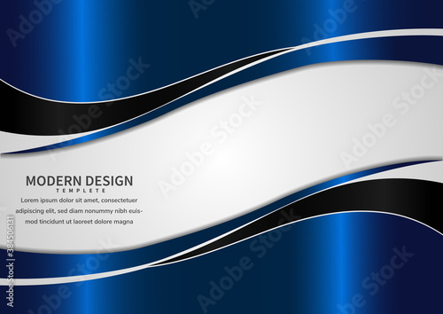 Abstract banner web template blue and black curve with copy space for text on white background.